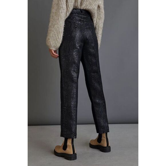 Anthropologie The Essential Slim Straight Pants Womens Sz 4 Black Motif Textured - Picture 2 of 16